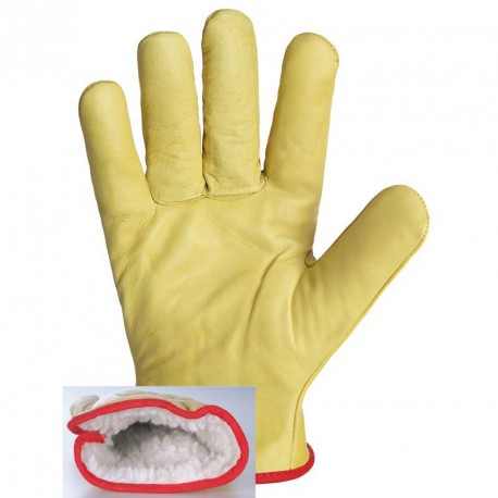 Lot de 5 gants tout fleur bovin jaune. Entièrement fourré acrylique