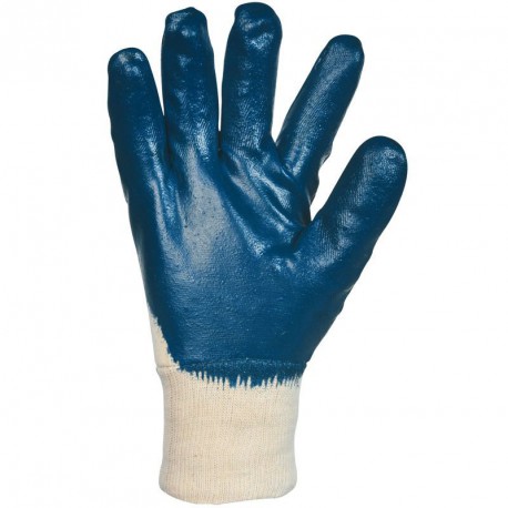 Lot de 10 gants nitrile (3/4). Enduction lourde. Support coton cousu. Poignet tricot.