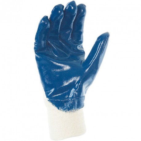 Lot de 10 gants nitrile tout enduit. Enduction lourde. Support coton cousu. Poignet tricot.