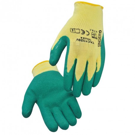 Lot de 10 gants latex. Support polyester/ coton sans couture. Dos aéré. Jauge 10