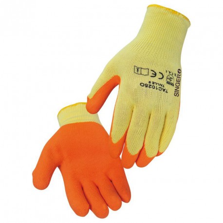 Lot de 10 gants latex. Support polyester/ coton sans couture. Dos aéré. Jauge 10