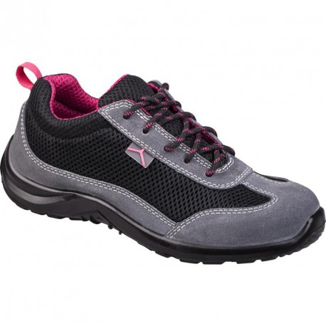 Chaussures basses cuir croûte velours et mesh, Noir-Fushia - COMO S1P SRC