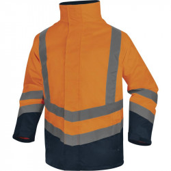 Parka 5en1 Haute Visibilité polyester oxford enduit PU, Orange Fluo-Bleu Marine - OPTIMUM3