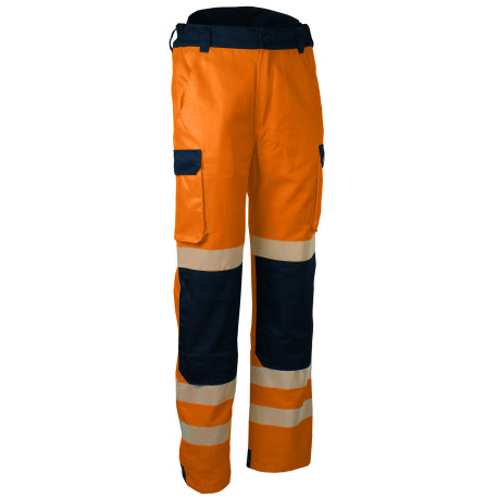 Pantalon de travail. Haute-visibilité, Bleu/Orange - PILOM