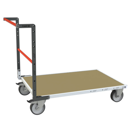 Chariot modulaire tube 500KG, 1 dossier, plateau bois - Roues rectangle