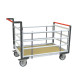 Chariot modulaire tube 500KG, 2 dossiers + 2 ridelles, plateau bois - Roues rectangle