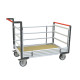 Chariot modulaire tube 500KG, 2 dossiers + 2 ridelles, plateau bois - Roues rectangle