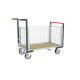 Chariot modulaire grillagé 500KG, 2 dossiers + 2 ridelles, plateau bois - Roues rectangle