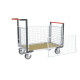 Chariot modulaire grillagé 500KG, 2 dossiers + 2 ridelles, plateau bois - Roues rectangle
