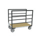 Chariot modulaire tube 500KG, 2 ridelles, plateau bois - Roues rectangle