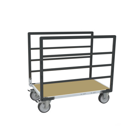 Chariot modulaire tube 500KG, 2 ridelles, plateau bois - Roues rectangle