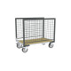Chariot modulaire grillagé 500KG, 2 ridelles, plateau bois - Roues rectangle