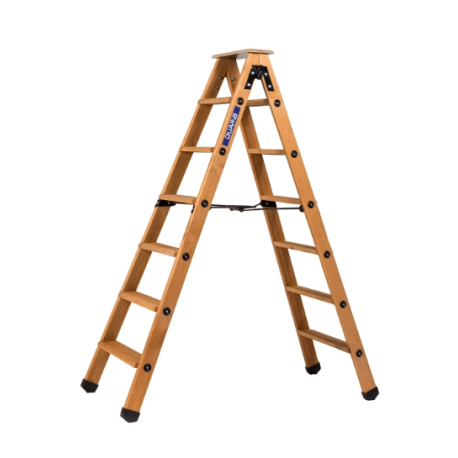 Escabeau bois DOUBLE ACCES - 2x4 marches + tablette, 2,45 m